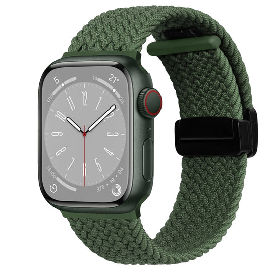 For Apple Watch Series 7 41mm Nylon Woven Magnetic Fold Buckle Watch Band(Green) - Watch Bands by PMC Jewellery | Online Shopping South Africa | PMC Jewellery