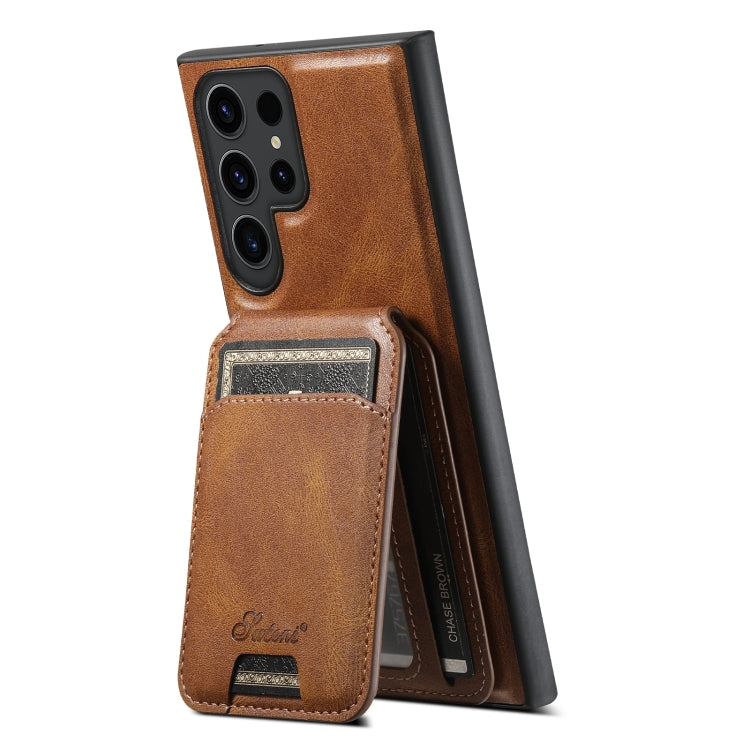 For Samsung Galaxy S23 Ultra 5G Suteni H15 MagSafe Oil Eax Leather Detachable Wallet Back Phone Case(Brown) - Galaxy S23 Ultra 5G Cases by Suteni | Online Shopping South Africa | PMC Jewellery