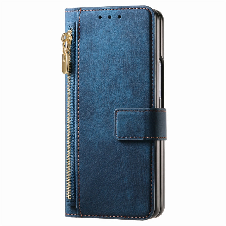 For Samsung Galaxy Z Fold5 5G Retro MagSafe Magnetic Zipper Wallet Leather Phone Case(Blue) - Galaxy Z Fold5 Cases by PMC Jewellery | Online Shopping South Africa | PMC Jewellery