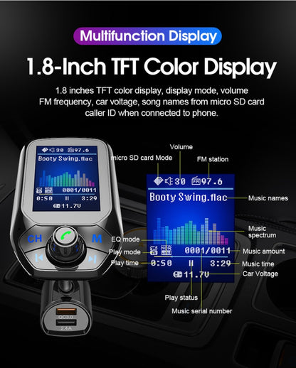 T43 Car Bluetooth Mp3 Multi-function Large Color Screen QC3.0 Bluetooth Car Charge Lossless Car Bluetooth Player - Bluetooth Car Kits by PMC Jewellery | Online Shopping South Africa | PMC Jewellery