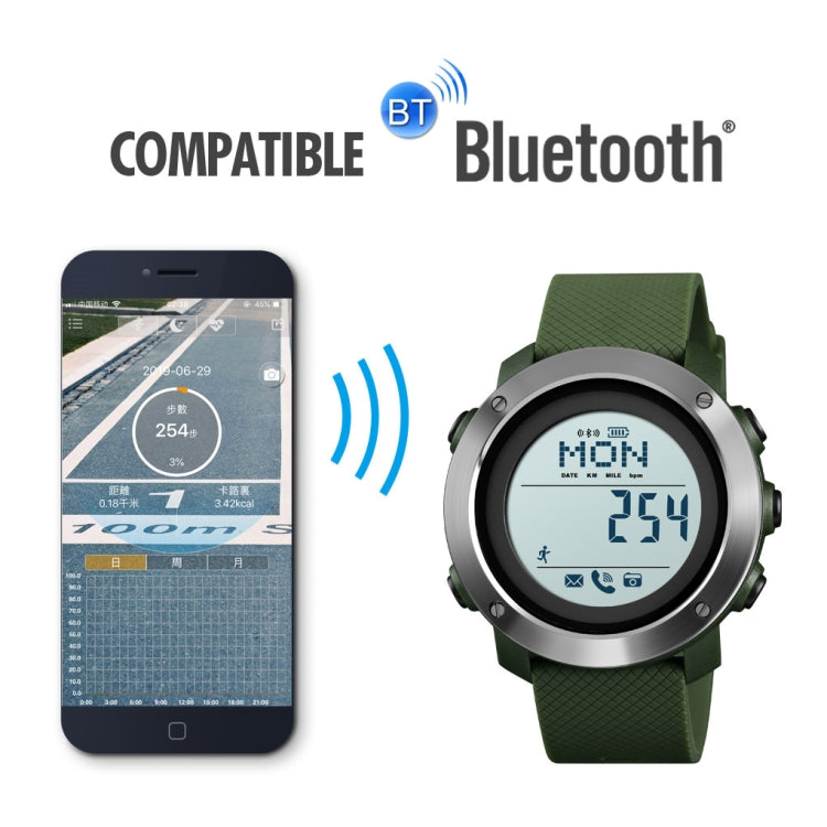 SKMEI 1511 Simple Bluetooth Men Smart Waterproof Compass Adult Smart Watch(Steel Shell Army Green) - Sport Watches by SKMEI | Online Shopping South Africa | PMC Jewellery | Buy Now Pay Later Mobicred