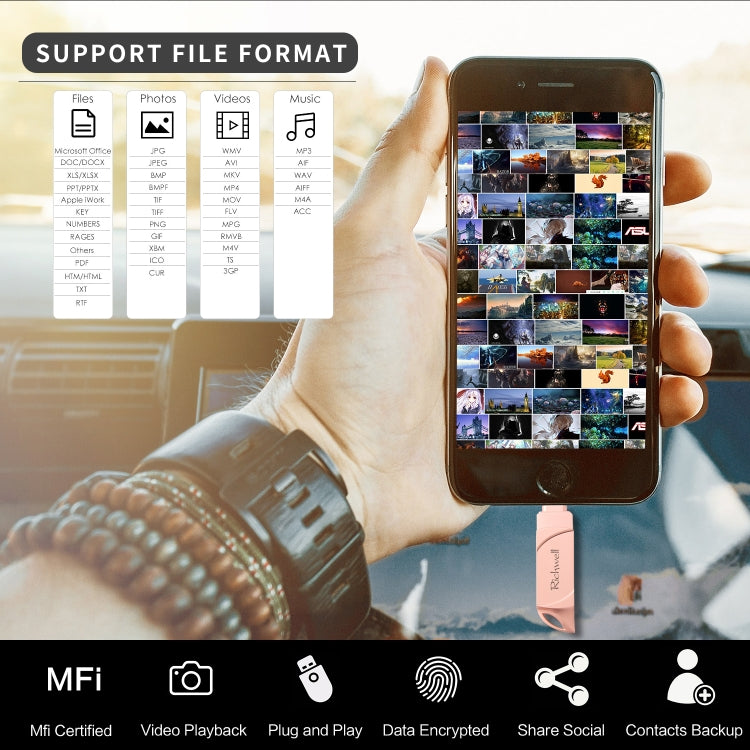 Richwell  DXZ128 USB Flash Disk 128G 3 in 1 Micro USB + 8 Pin + USB 3.0 Compatible IPhone & IOS(Rose Gold) - U Disk & Card Reader by Richwell | Online Shopping South Africa | PMC TechLife | Buy Now Pay Later Mobicred