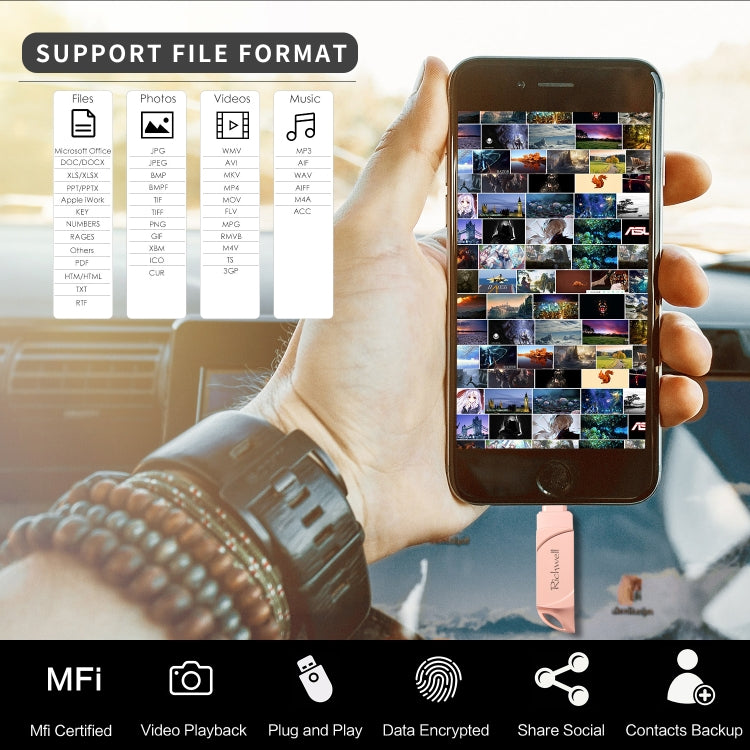 Richwell  DXZ128 USB Flash Disk 128G 3 in 1 Micro USB + 8 Pin + USB 3.0 Compatible IPhone & IOS(Rose Gold) - U Disk & Card Reader by Richwell | Online Shopping South Africa | PMC Jewellery | Buy Now Pay Later Mobicred