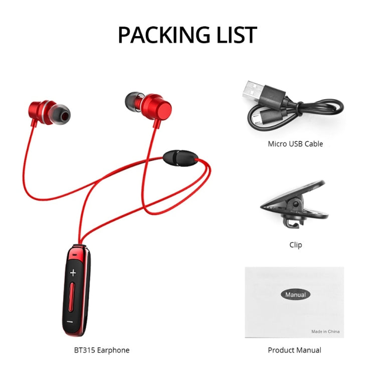 BT315 Sport Bluetooth Headset Wireless Stereo Earphone Bluetooth 4.1 Earpiece With Mic Sport Bass Magnetic Necklace Earpiece(Black) - Sport Earphone by PMC Jewellery | Online Shopping South Africa | PMC Jewellery