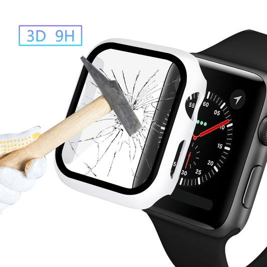 ENKAY Hat-prince Full Coverage PC Case + Tempered Glass Protector for Apple Watch Series 5 / 4 44mm(White) - Watch Cases by ENKAY | Online Shopping South Africa | PMC Jewellery | Buy Now Pay Later Mobicred