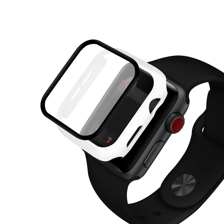 ENKAY Hat-prince Full Coverage PC Case + Tempered Glass Protector for Apple Watch Series 5 / 4 44mm(White) - Watch Cases by ENKAY | Online Shopping South Africa | PMC Jewellery | Buy Now Pay Later Mobicred