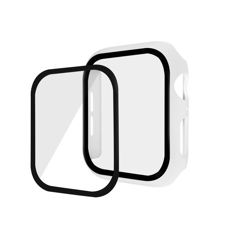 ENKAY Hat-prince Full Coverage PC Case + Tempered Glass Protector for Apple Watch Series 5 / 4 44mm(White) - Watch Cases by ENKAY | Online Shopping South Africa | PMC Jewellery | Buy Now Pay Later Mobicred