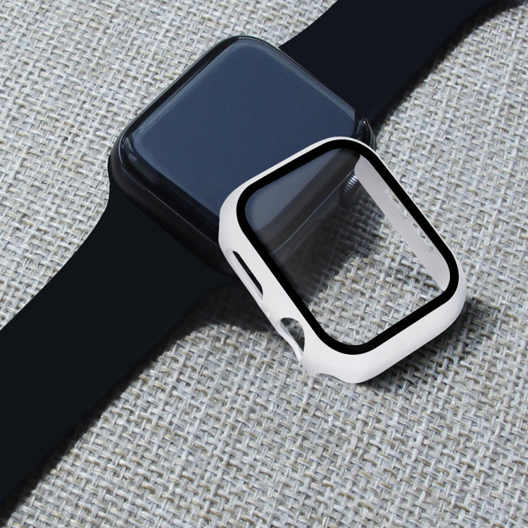 ENKAY Hat-prince Full Coverage PC Case + Tempered Glass Protector for Apple Watch Series 5 / 4 44mm(White) - Watch Cases by ENKAY | Online Shopping South Africa | PMC Jewellery | Buy Now Pay Later Mobicred