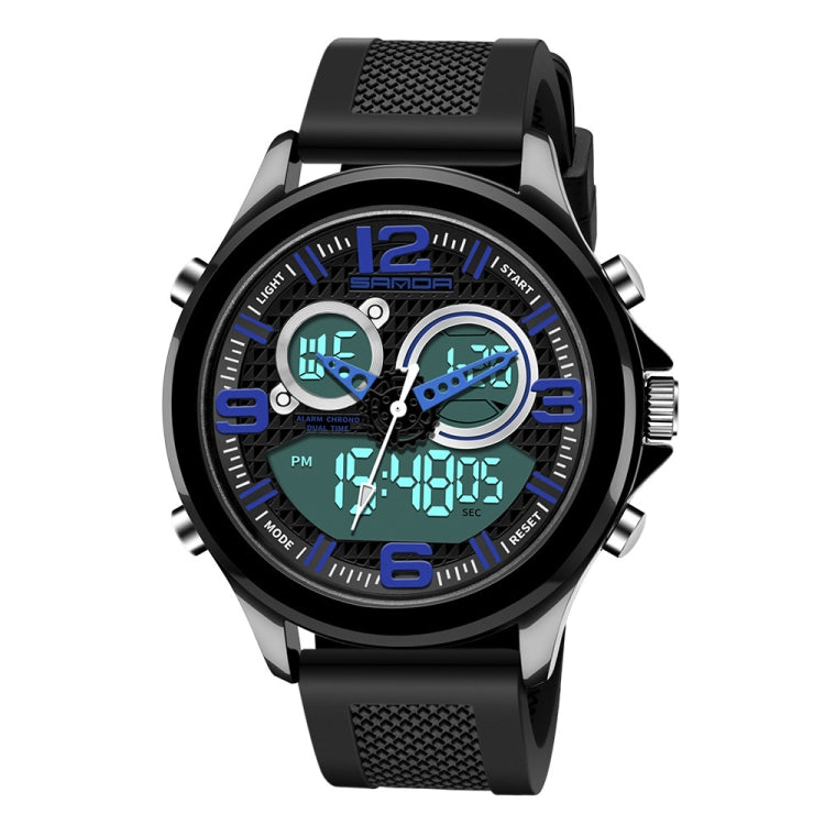 SANDA 793 large Dial Tide Watch Student Fashion Trend Multi Function Double Glow Waterproof Electronic Watch(Blue) - Sport Watches by SANDA | Online Shopping South Africa | PMC Jewellery | Buy Now Pay Later Mobicred