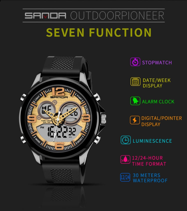 SANDA 793 large Dial Tide Watch Student Fashion Trend Multi Function Double Glow Waterproof Electronic Watch(Blue) - Sport Watches by SANDA | Online Shopping South Africa | PMC Jewellery | Buy Now Pay Later Mobicred