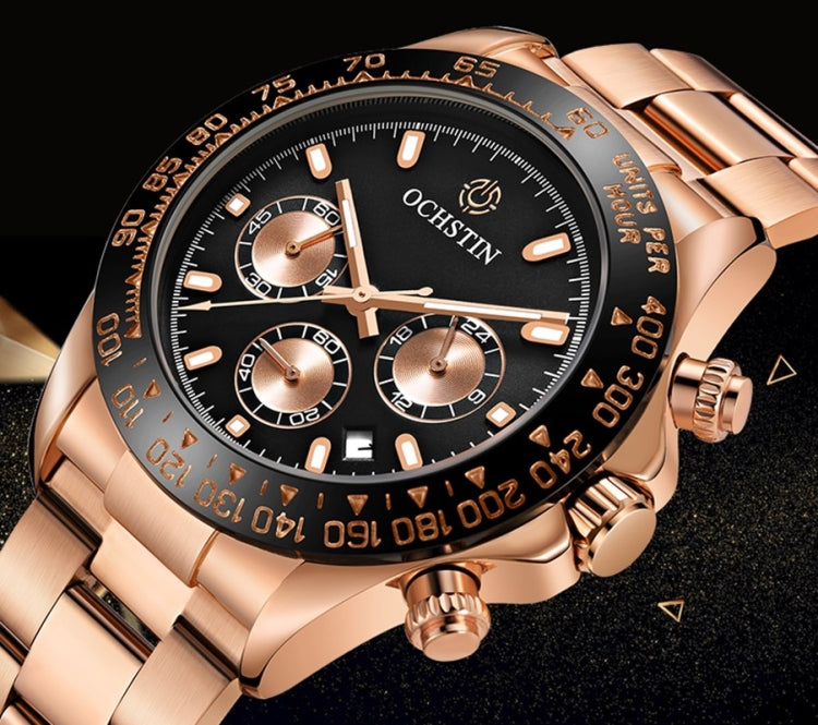 OCHSTIN Augusten 6103B Multi Function Quartz Watch Sports luminous Waterproof Watch Calendar Steel Band Men  Watch(Gold) - Sport Watches by OCHSTIN | Online Shopping South Africa | PMC Jewellery | Buy Now Pay Later Mobicred