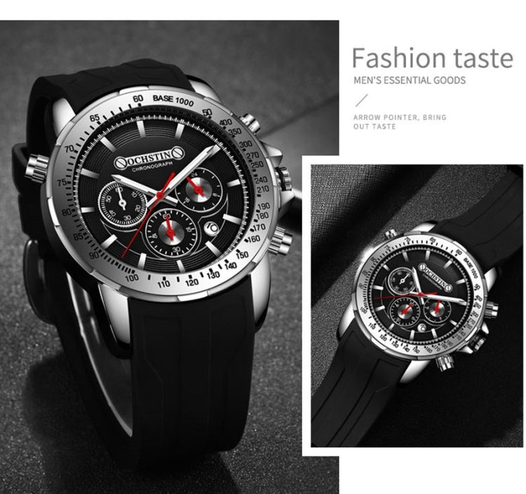 OCHSTIN 6125A Multi Function Chronograph Men  Sports Silicone Quartz Waterproof Men  Watch(Black) - Sport Watches by OCHSTIN | Online Shopping South Africa | PMC Jewellery | Buy Now Pay Later Mobicred