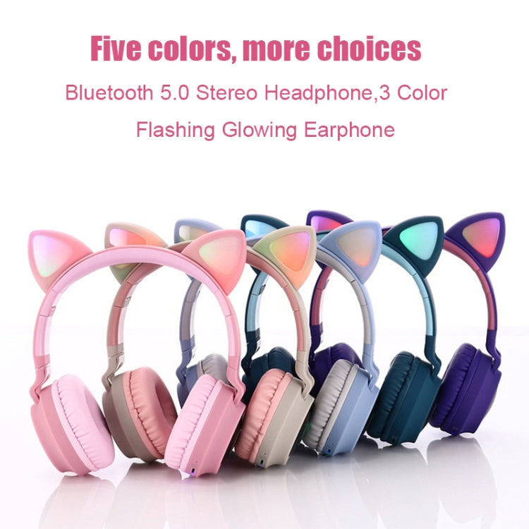 BT028C Cute Cat Ear Bluetooth 5.0 Headphones Foldable On-Ear Stereo Wireless Headset Headphone with Mic / LED Light / FM Radio / TF Card(Blue) - Headset & Headphone by PMC Jewellery | Online Shopping South Africa | PMC Jewellery