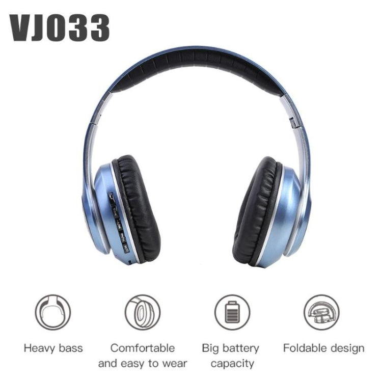 VJ033 Multi-function Upgrade Bluetooth 5.0 Headset Stereo Wireless LED Microphone FM Radio Headset(Blue) - Headset & Headphone by PMC TechLife | Online Shopping South Africa | PMC TechLife