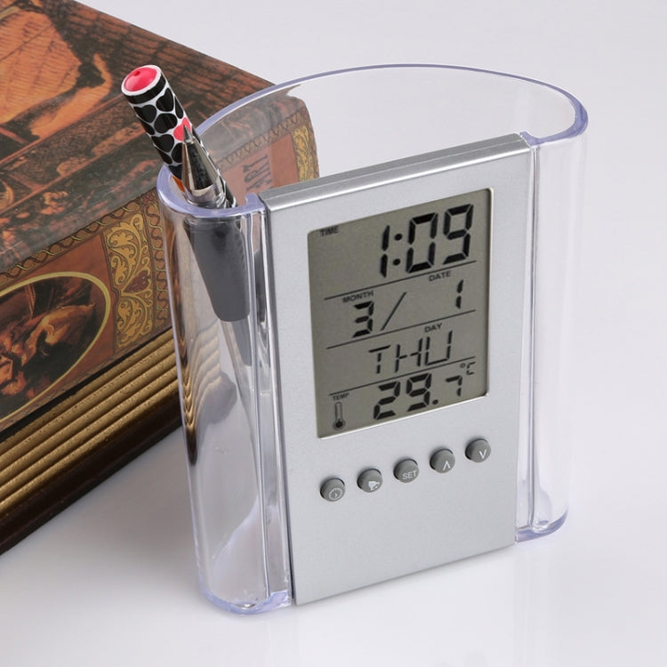 Transparent Desk Clock Pencil Holder Removable Desktop Table Digital Clock - Wall Clock by PMC TechLife | Online Shopping South Africa | PMC TechLife | Buy Now Pay Later Mobicred
