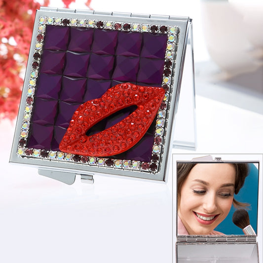 Handmade Diamond Mini Makeup Mirror Portable Double-sided Small Mirror Ruby Red Lips(Purple) - Mirror by PMC Jewellery | Online Shopping South Africa | PMC Jewellery