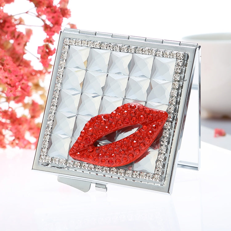 Handmade Diamond Mini Makeup Mirror Portable Double-sided Small Mirror Ruby Red Lips(Clear Crysatl) - Mirror by PMC Jewellery | Online Shopping South Africa | PMC Jewellery