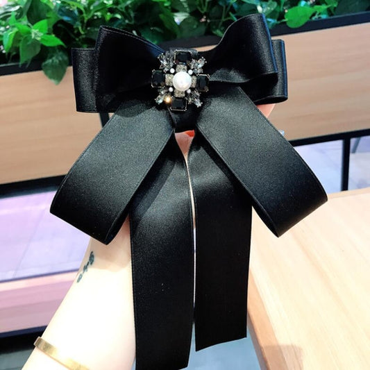 Women Square Rhinestone Bow-knot Bow Tie Brooch Clothing Accessories(Black) - Tie clip by PMC Jewellery | Online Shopping South Africa | PMC Jewellery