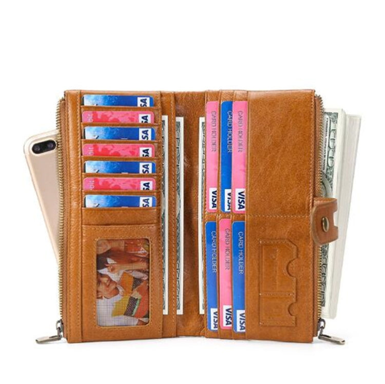 Ladies Genuine Leather Long Wallet Anti-theft Card Bag Multifunctional Clutch Bag(Brown) - free shipping - PMC TechLife - Order now!
