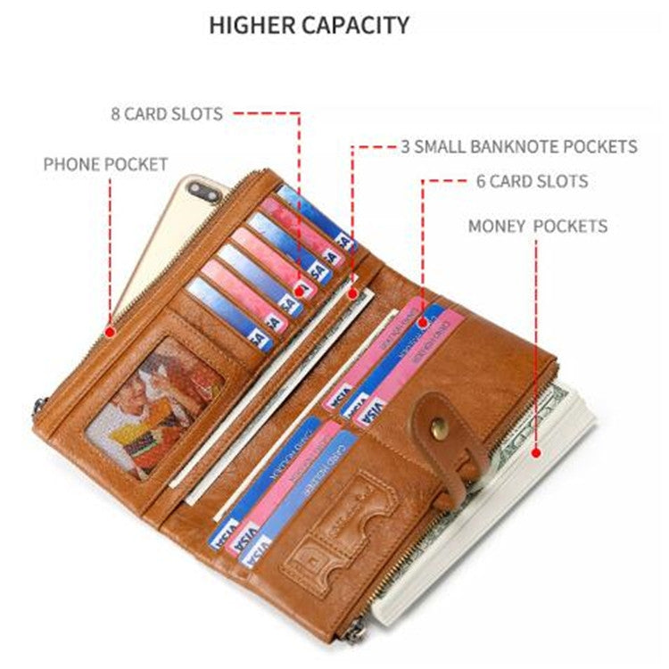 Ladies Genuine Leather Long Wallet Anti-theft Card Bag Multifunctional Clutch Bag(Brown) - free shipping - PMC TechLife - Order now!