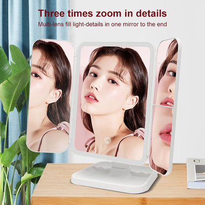 Simple & Stylish LED Three-Fold Square Makeup Mirror, Specification:Charging Model Monochrome Lamp(White) - Mirror by PMC Jewellery | Online Shopping South Africa | PMC Jewellery