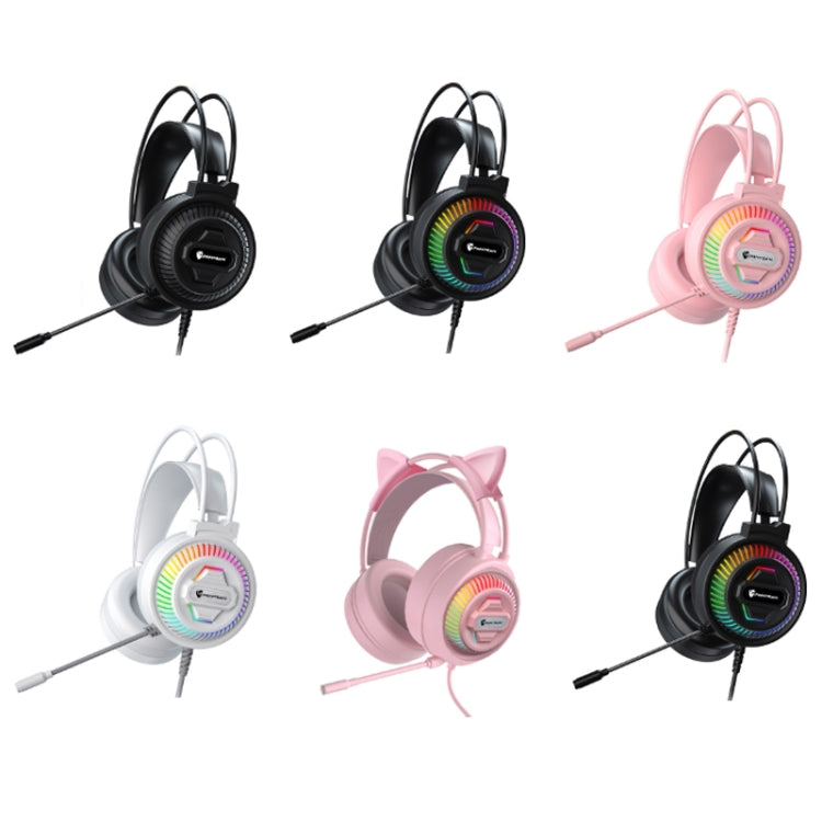 PANTSAN PSH-400 USB Computer Head-Mounted Luminous RGB Wired Headset, Specification:3.5mm Pink+Cat Ear - Multimedia Headset by PANTSAN | Online Shopping South Africa | PMC Jewellery