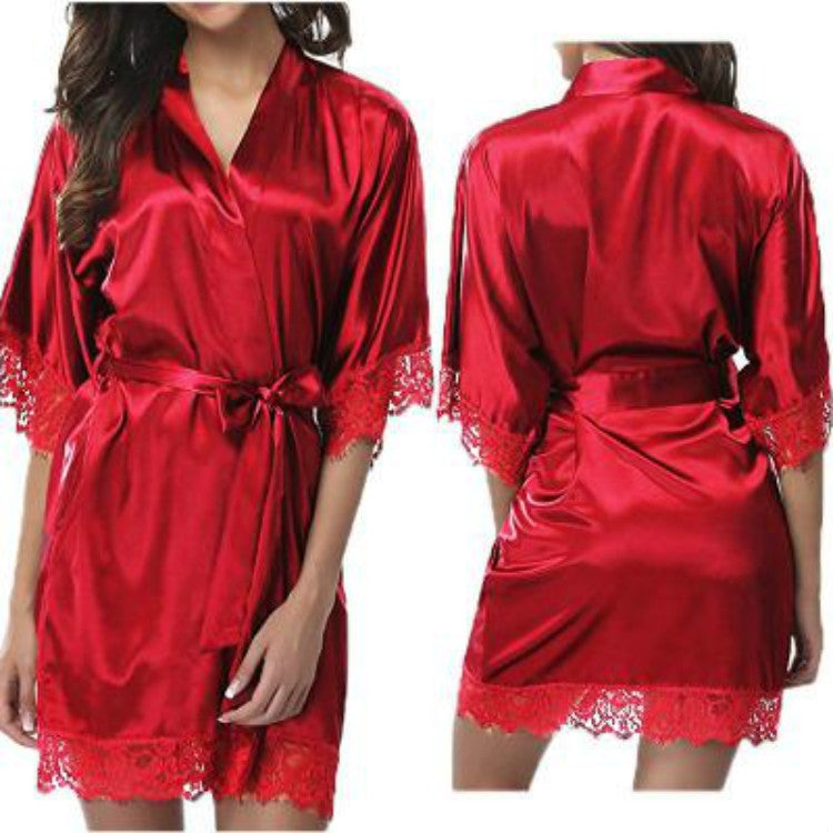 Half Sleeve Robe Women Faux Silk Pajama Sexy Night Dress, Size:L(Red) - Pajamas & Bathrobe by PMC Jewellery | Online Shopping South Africa | PMC Jewellery
