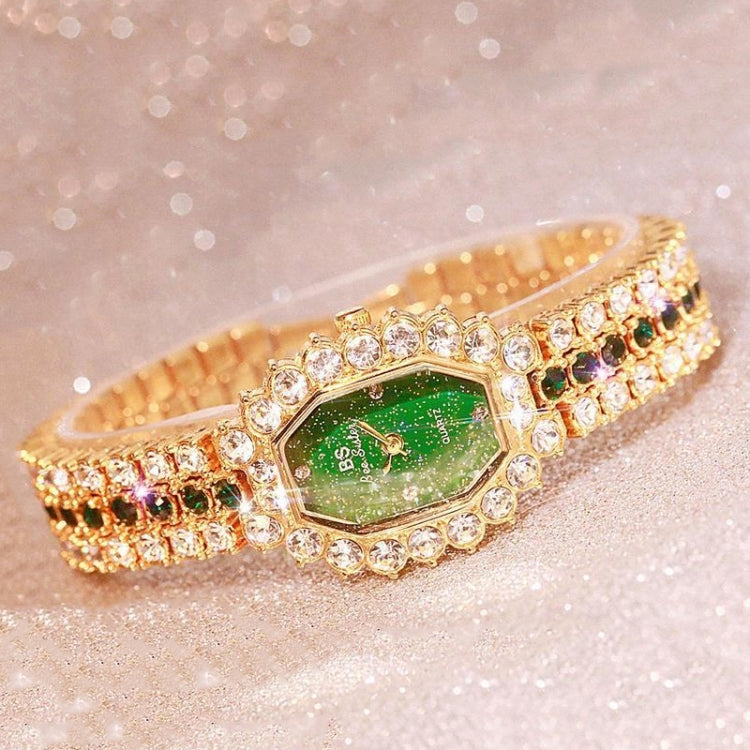 BS bee sister FA1581 Women Octagonal Dial Diamond Plated Rhinestone Bracelet Quartz Watch(Gold Shell Green Diamond) - Alloy Watches by BS Bee Sister | Online Shopping South Africa | PMC Jewellery | Buy Now Pay Later Mobicred