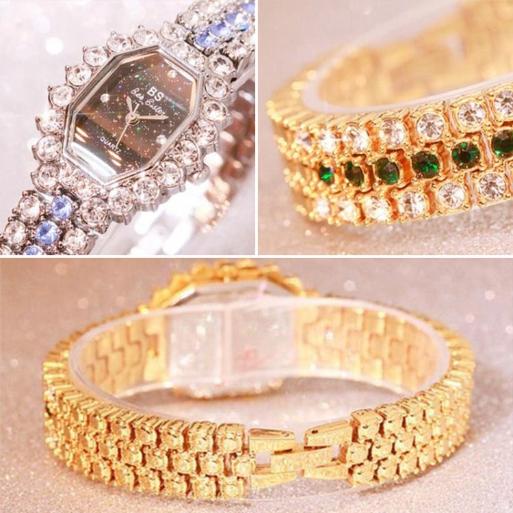 BS bee sister FA1581 Women Octagonal Dial Diamond Plated Rhinestone Bracelet Quartz Watch(Gold Shell Green Diamond) - Alloy Watches by BS Bee Sister | Online Shopping South Africa | PMC Jewellery | Buy Now Pay Later Mobicred