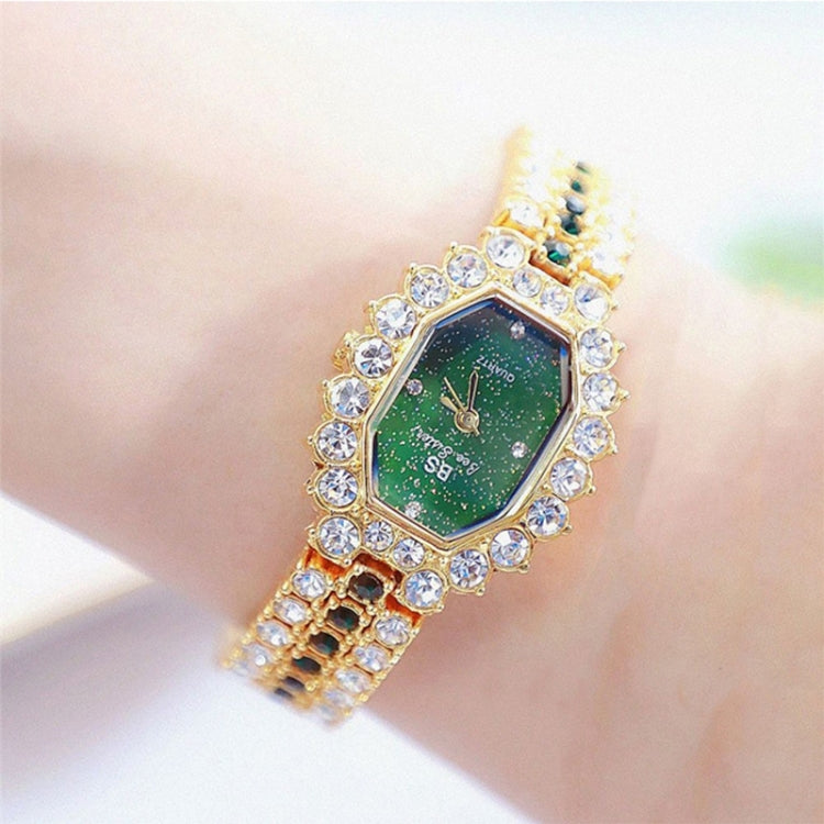 BS bee sister FA1581 Women Octagonal Dial Diamond Plated Rhinestone Bracelet Quartz Watch(Gold Shell Green Diamond) - Alloy Watches by BS Bee Sister | Online Shopping South Africa | PMC Jewellery | Buy Now Pay Later Mobicred