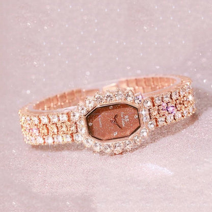 BS bee sister FA1581 Women Octagonal Dial Diamond Plated Rhinestone Bracelet Quartz Watch(Rose Gold Coffee Diamond) - Alloy Watches by BS Bee Sister | Online Shopping South Africa | PMC Jewellery | Buy Now Pay Later Mobicred