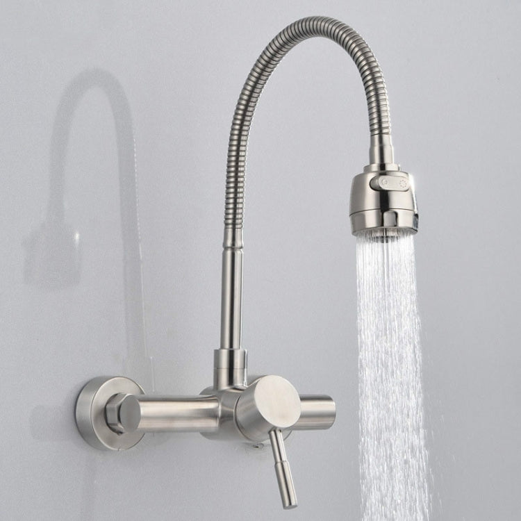 Stainless Steel Material Wall Mounted Kitchen Sink Mixer Faucet Free Rotation Hose Water Tap - Faucets & Accessories by PMC TechLife | Online Shopping South Africa | PMC TechLife