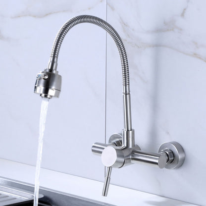 Stainless Steel Material Wall Mounted Kitchen Sink Mixer Faucet Free Rotation Hose Water Tap - Faucets & Accessories by PMC Jewellery | Online Shopping South Africa | PMC Jewellery
