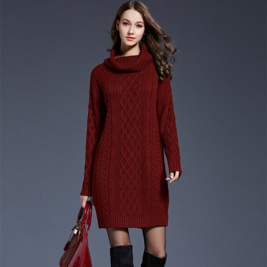 Autumn And Winter Knitwear Dresses Long Turtleneck Sweater For Women, Size: XL(Wine Red) - Sweater by PMC Jewellery | Online Shopping South Africa | PMC Jewellery