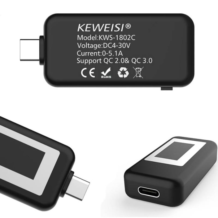 KEWEISI Multi-function Type-C / USB-C Tester Charger Detector Digital Voltmeter Ammeter Voltage Meters(Black) - Current & Voltage Tester by PMC Jewellery | Online Shopping South Africa | PMC Jewellery
