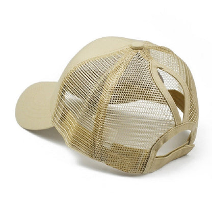 Summer Cotton Mesh Opening Ponytail Hat Sunscreen Baseball Cap, Specification:No Mark(Khaki) - Peaked Cap by PMC Jewellery | Online Shopping South Africa | PMC Jewellery