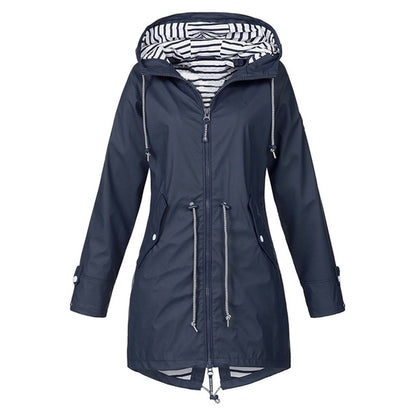 Women Waterproof Rain Jacket Hooded Raincoat, Size:XXL(Navy Blue) - Hoodie by PMC Jewellery | Online Shopping South Africa | PMC Jewellery