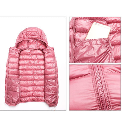 Casual Ultra Light White Duck Down Jacket Women Autumn Winter Warm Coat Hooded Parka, Size:L(Rose Red) - Down Jacket by PMC Jewellery | Online Shopping South Africa | PMC Jewellery