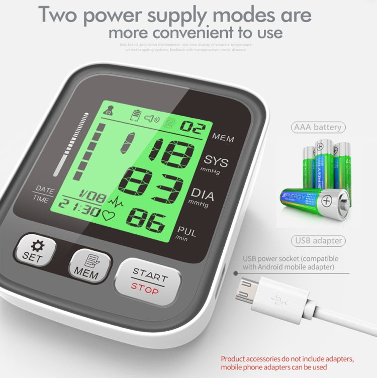 JZ-256A Tri-Color Backlight Automatic Upper Arm Sphygmomanometer Home Electronic Sphygmomanometer, Size:22-32cm(No Voice Broadcast) - Sphygmomanometer by PMC TechLife | Online Shopping South Africa | PMC TechLife