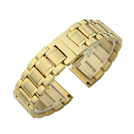 24mm Steel Bracelet Butterfly Buckle Five Beads Unisex Stainless Steel Solid Watch Strap, Color:Gold - Watch Bands by PMC Jewellery | Online Shopping South Africa | PMC Jewellery