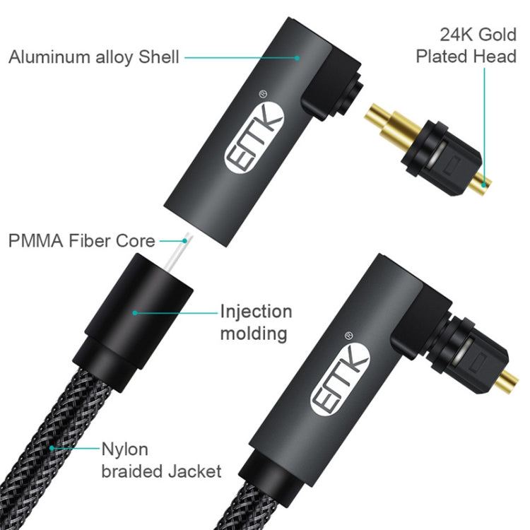 EMK 90 Degree Swivel Adjustable Right Angled 360 Degrees Rotatable Plug Nylon Woven Mesh Optical Audio Cable, Cable Length:3m(Black) - free shipping - PMC TechLife - Order now!
