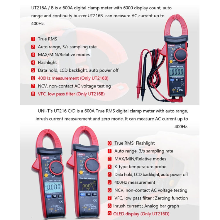 UNI-T UT216A 600A Digital Clamp Meter AC DC Voltage Detector - free shipping - PMC TechLife - Order now!