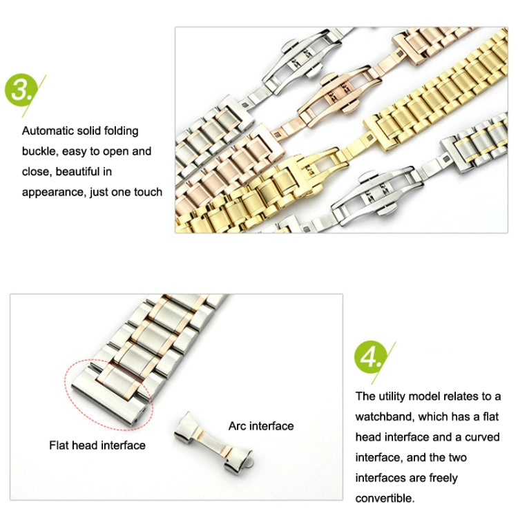 20mm Steel Bracelet Butterfly Buckle Five Beads Unisex Stainless Steel Solid Watch Strap, Color:Silver - 20mm Bands by PMC TechLife | Online Shopping South Africa | PMC TechLife