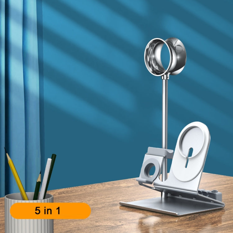 Oatsbasf 5 in 1 Multi-Function Earphone Storage Bracket Wireless Charging Base Bracket(Silver) - Desktop Holder by Oatsbasf | Online Shopping South Africa | PMC Jewellery | Buy Now Pay Later Mobicred