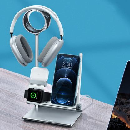 Oatsbasf 5 in 1 Multi-Function Earphone Storage Bracket Wireless Charging Base Bracket(Silver) - Desktop Holder by Oatsbasf | Online Shopping South Africa | PMC Jewellery | Buy Now Pay Later Mobicred