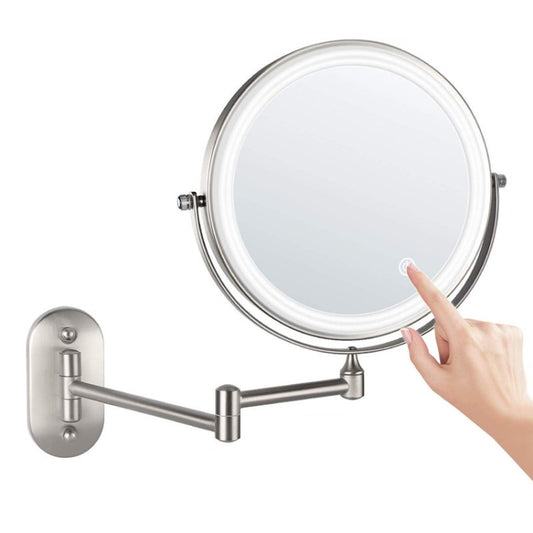 8 Inch Wall-Mounted Double-Sided Makeup Mirror LED Three-Tone Light Bathroom Mirror, Colour:Battery Models Matte Nickel Color(Five Times Magnification) - Mirror by PMC Jewellery | Online Shopping South Africa | PMC Jewellery