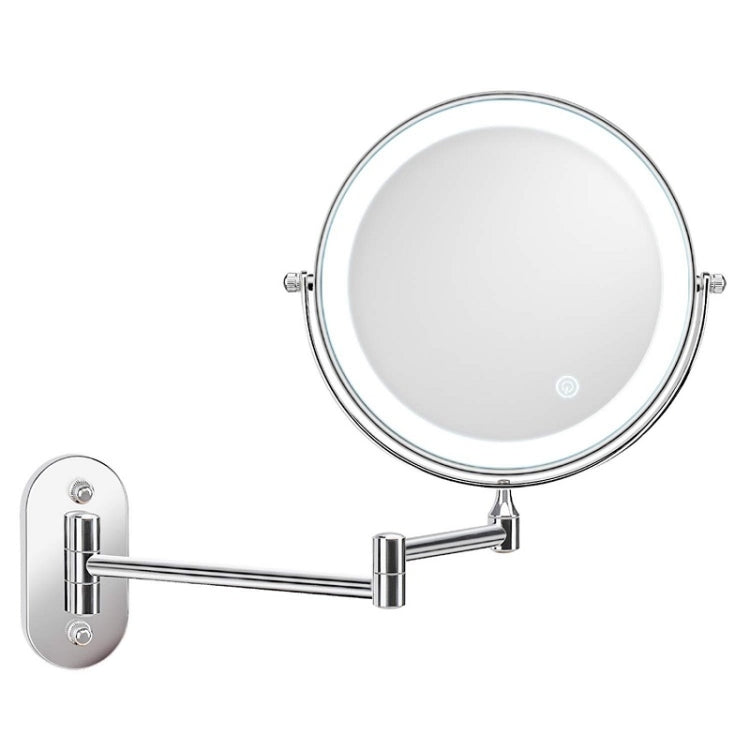 8 Inch Wall-Mounted Double-Sided Makeup Mirror LED Three-Tone Light Bathroom Mirror, Colour:USB Charging Silver(Ten Times Magnification) - Mirror by PMC Jewellery | Online Shopping South Africa | PMC Jewellery