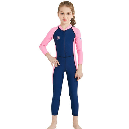 DIVE&SAIL Children Diving Suit Outdoor Long-sleeved One-piece Swimsuit Sunscreen Swimwear, Size: M(Girls Dark Blue) - Girl Clothing by DIVE&SAIL | Online Shopping South Africa | PMC Jewellery | Buy Now Pay Later Mobicred