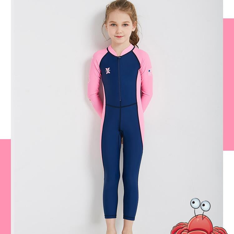 DIVE&SAIL Children Diving Suit Outdoor Long-sleeved One-piece Swimsuit Sunscreen Swimwear, Size: M(Girls Dark Blue) - Girl Clothing by DIVE&SAIL | Online Shopping South Africa | PMC Jewellery | Buy Now Pay Later Mobicred