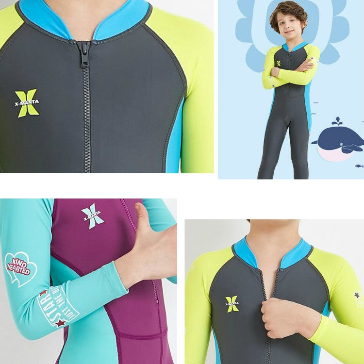 DIVE&SAIL Children Diving Suit Outdoor Long-sleeved One-piece Swimsuit Sunscreen Swimwear, Size: M(Girls Dark Blue) - Girl Clothing by DIVE&SAIL | Online Shopping South Africa | PMC Jewellery | Buy Now Pay Later Mobicred